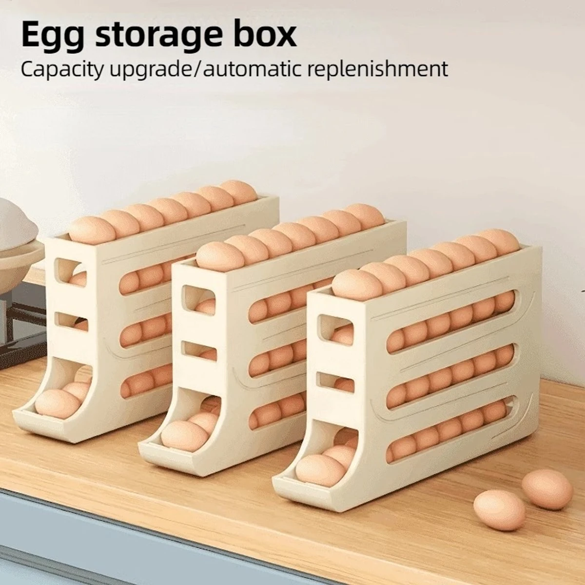 Large Capacity Auto Eggs Rolling Shelf Fridge Egg Storage Box