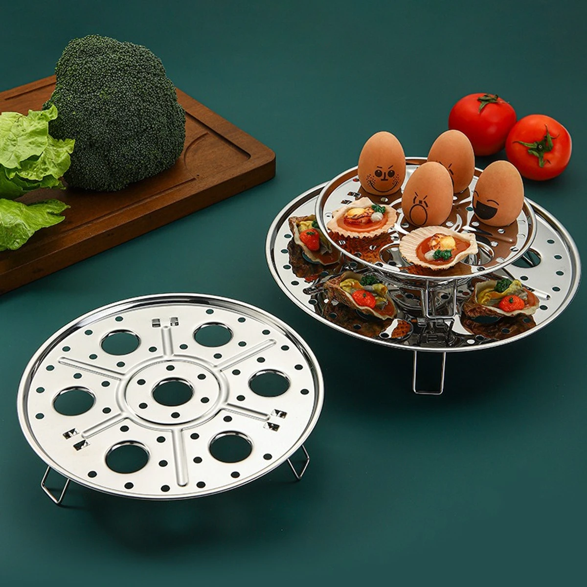 Round Stainless Steel Steamer with Water Separation Design for Cooking Steamed Foods, Detachable Egg Steaming Rack