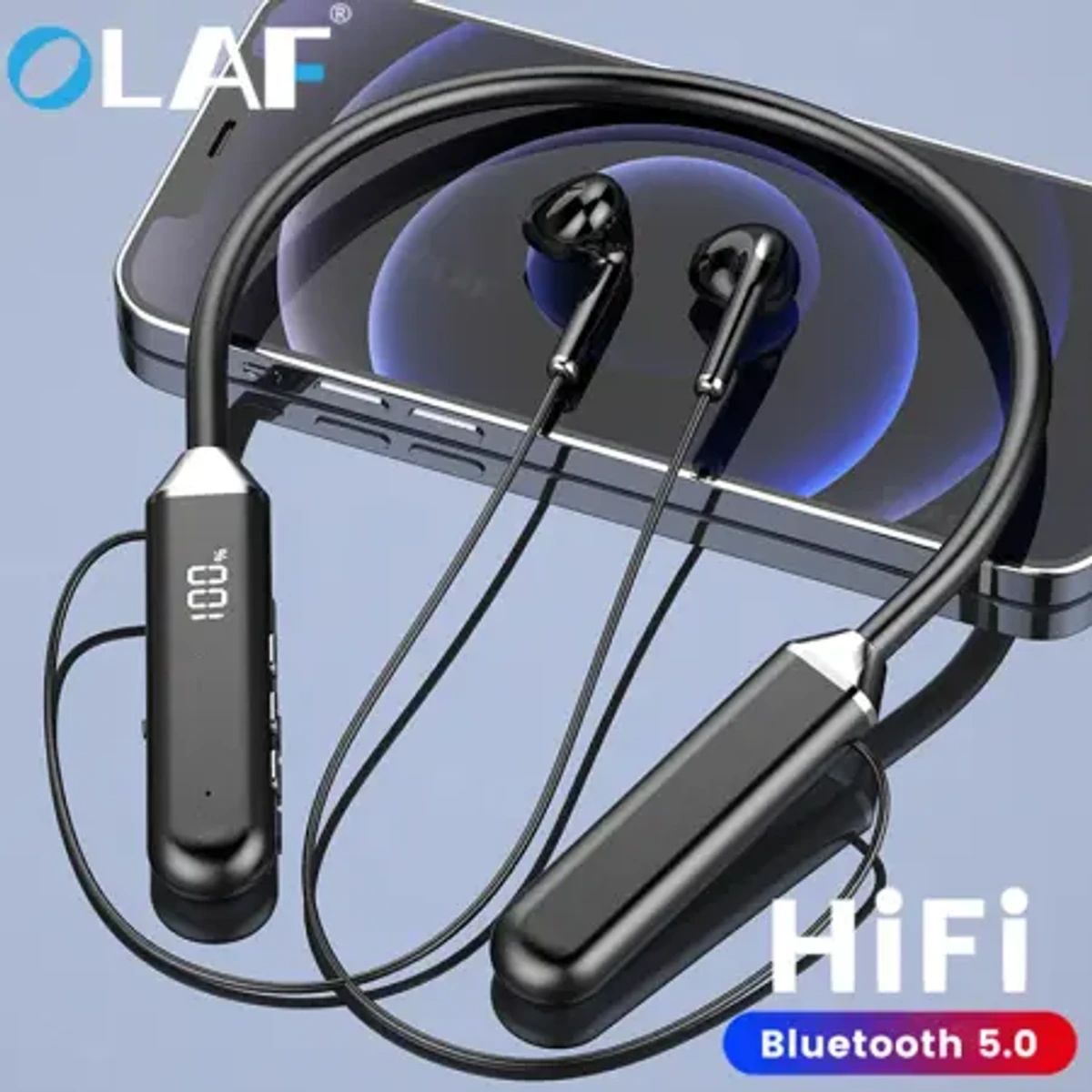 LED Display Wireless Neckband Bluetooth Headphones