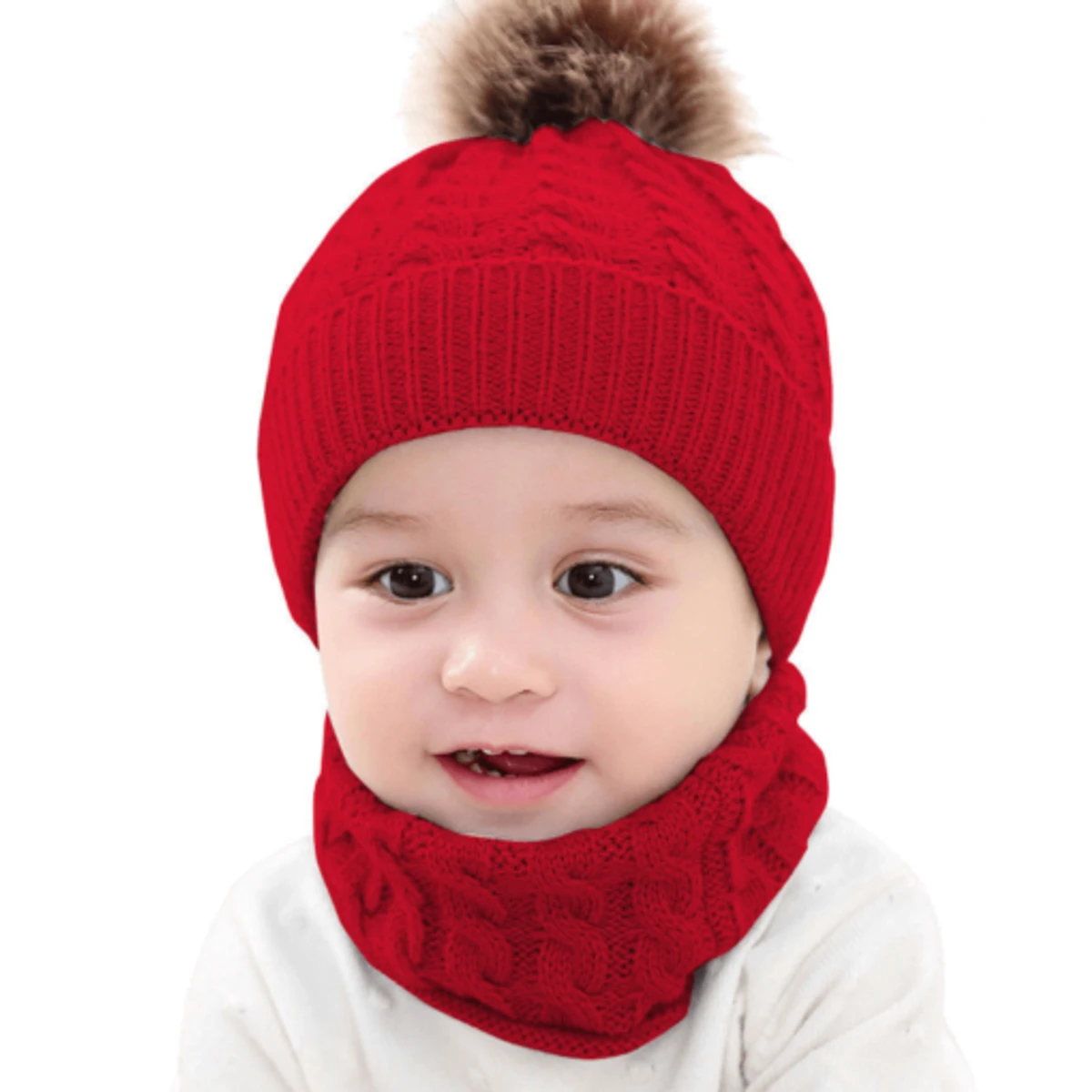 Kids Winter Knitted Hat And Scarf ( RED)