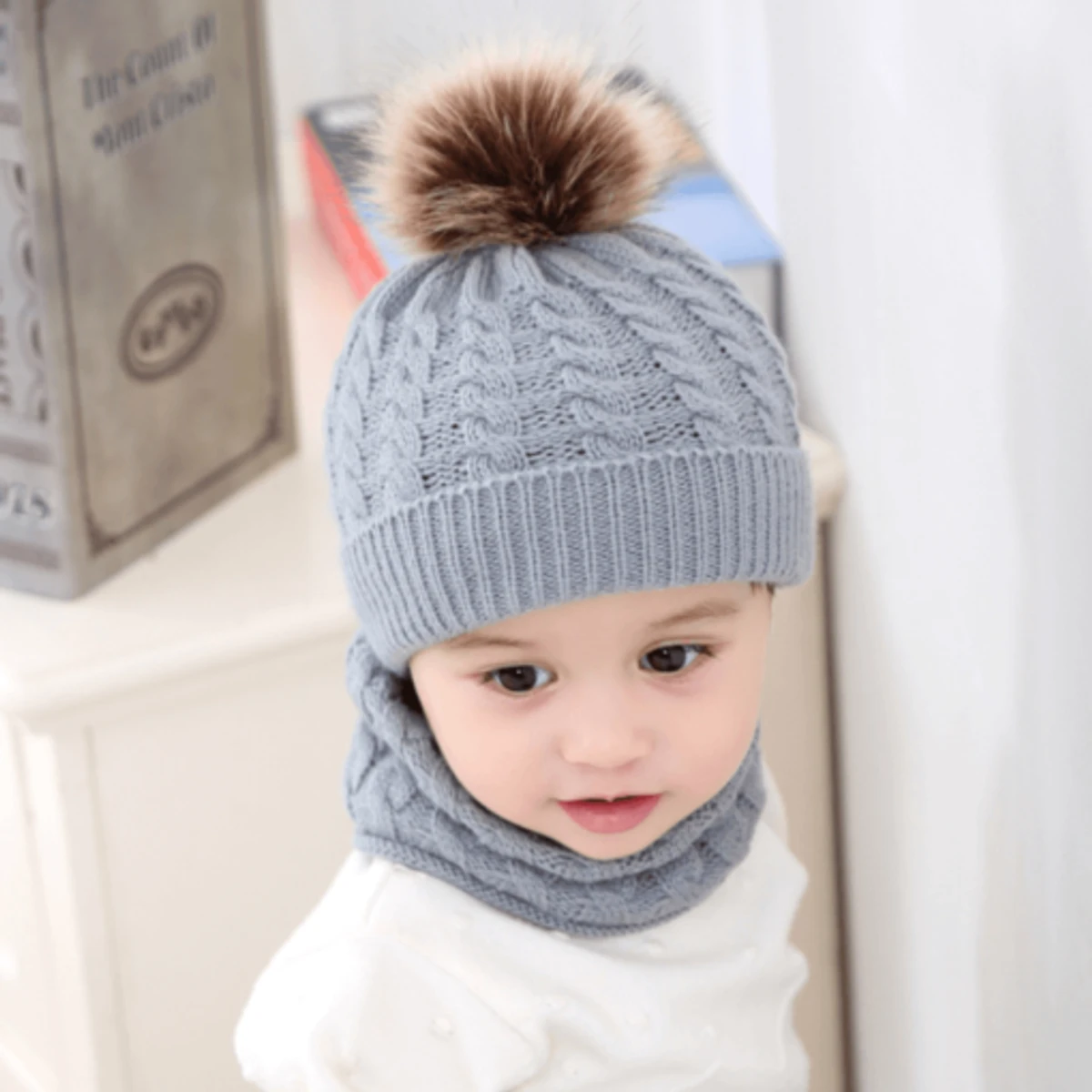 Kids Winter Knitted Hat And Scarf (Ash)