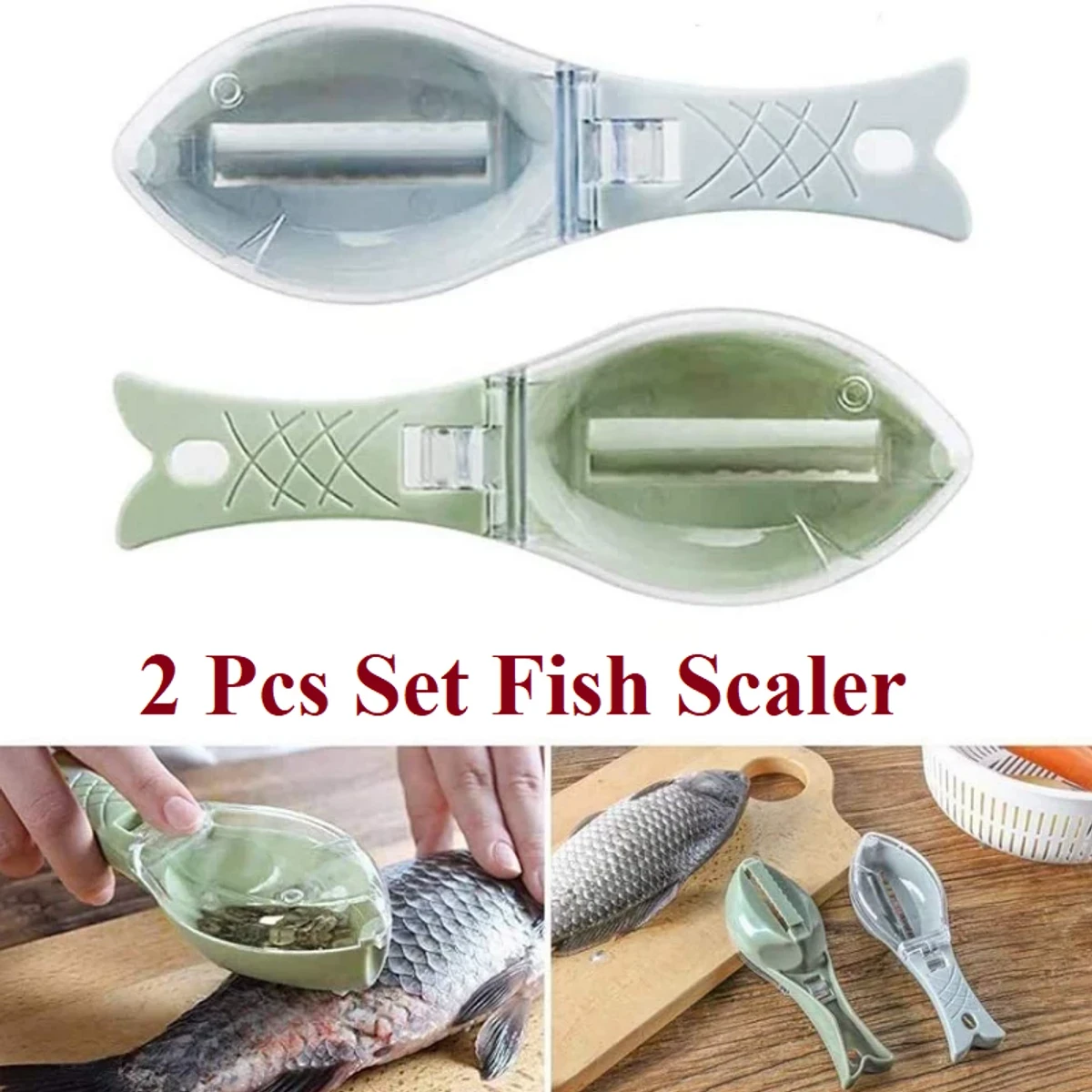 2 pcs Set Fish Scale Remover Cleaner Kitchen Fish Scaler