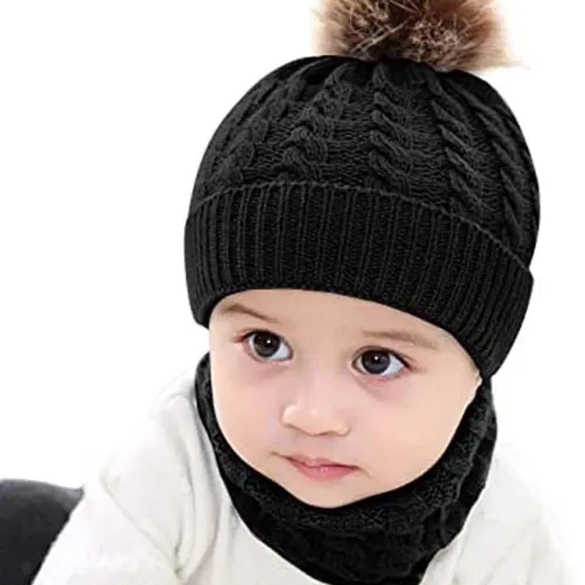 Kids Winter Knitted Hat And Scarf (Black)