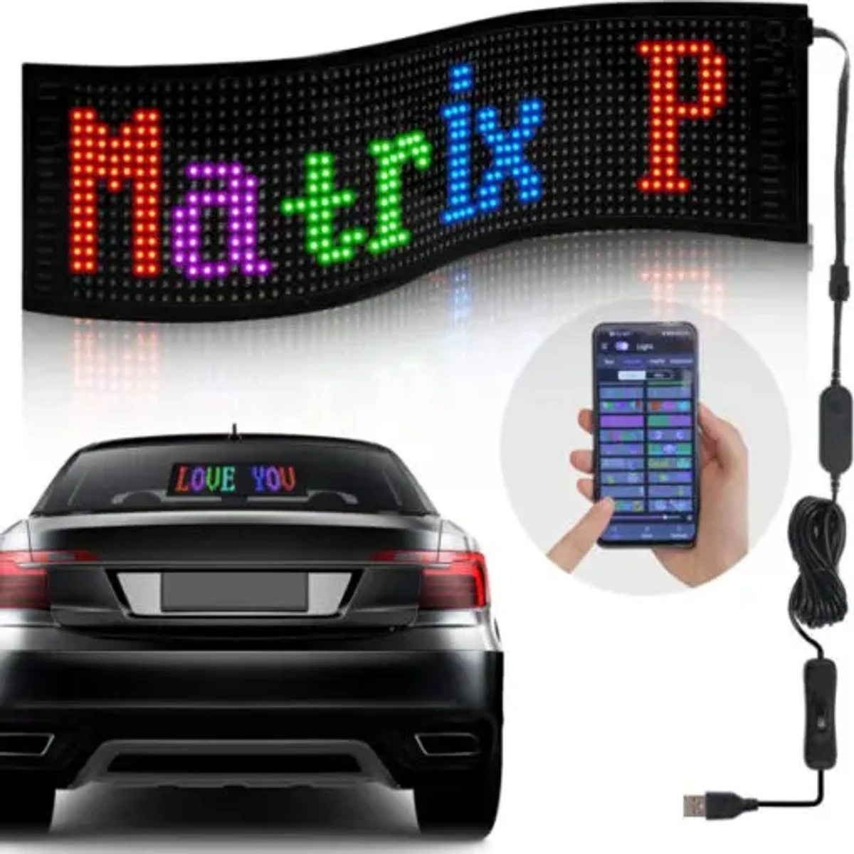 Flexible USB LED Car Sign App-controlled Car Light Sign customizable