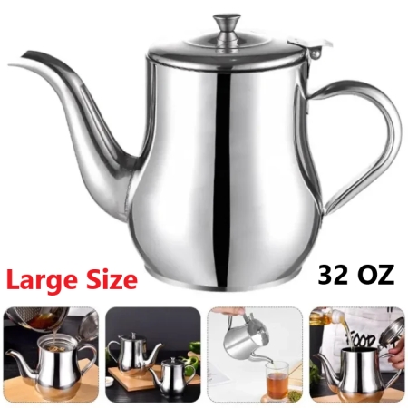 Stainless Steel Oil Strainer Pot 32 OZ Oil Dispenser With Removable Filter Tea Kettle Oil Separator Grease Storage Can For Home
