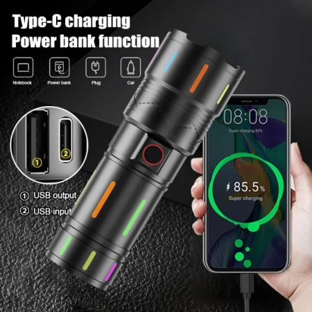 Rechargeable High Power Luminous Strips White Laser LED Flashlight with TYPE-C Charging Function - MC118