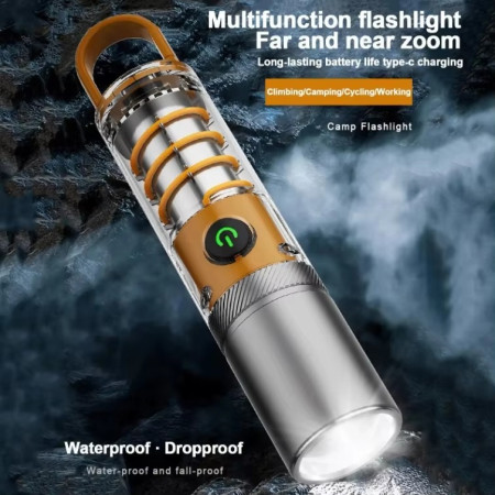 LED Strong Light Flashlight Torch Outdoor Multi Function Emergency Rescue Camping Light USB Chargeable Waterproof Night Lamp