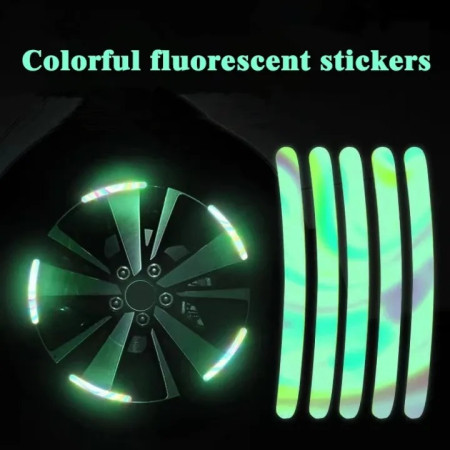 10 Pcs Bicycle Wheel Luminous Reflective Stickers – Fluorescent Glow Wheel Decoration Stickers for Bicycle & Motorcycle, Night Safety Visibility Stickers