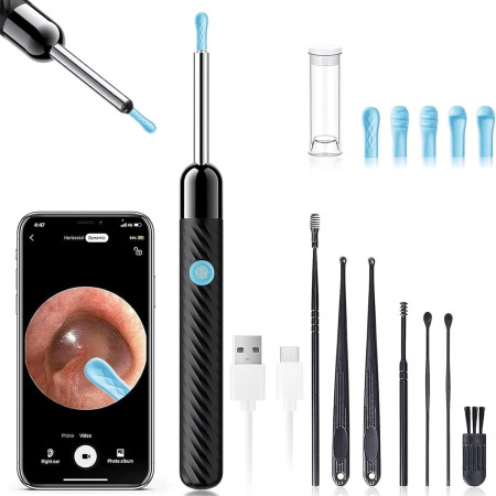 Ear Wax Removal Kit – 8-Piece Ear Cleaner with 1080P Camera, 6 Ear Spoons, iOS & Android Compatible