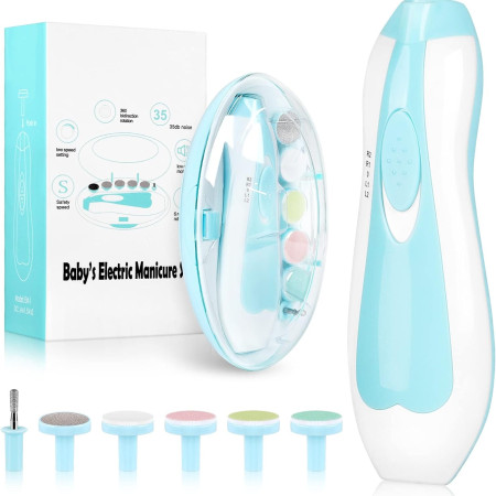 Electric Baby Nail File with Light – Safe Nail Trimmer Kit for Newborns & Toddlers, 6 Grinding Heads for Toes and Fingernails