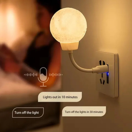 USB Voice-Controlled Moon Night Light – 3 Mode Rotating Ambient Lamp