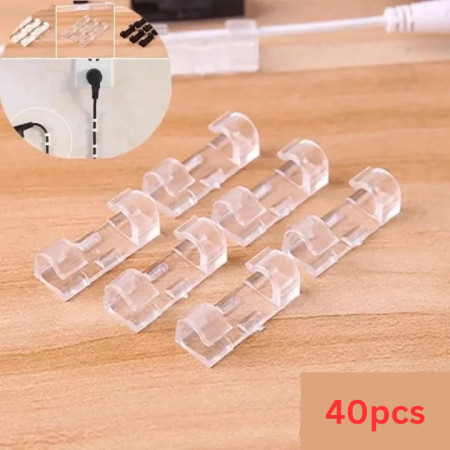 40Pcs Transparent Self-Adhesive Cable Clips & Wire Organizer – Strong Sticky Desktop Cable Holder for USB, Charging, Data, LAN & Earphone Wires (2 Packet)