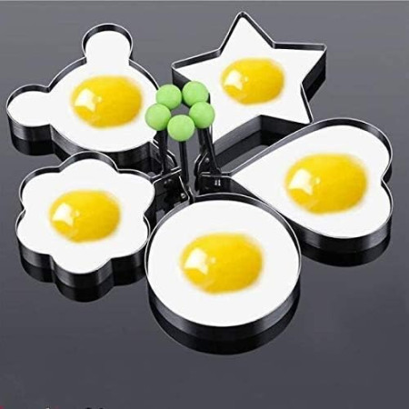 2Pcs Stainless Steel Pancake & Fried Egg Mold Set – Heart, Star, Cloud, Mouse & Ring Shapes for Omelettes, Pancakes & Breakfast Cooking (2Pcs)