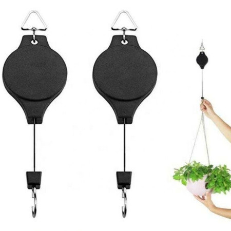2 Pcs Retractable Adjustable Plant Pulley Hook – Heavy Duty Hanging Flower Basket & Plant Hanger System for Indoor & Outdoor Garden Use (2 Pcs)