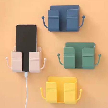 2 Pcs Wall Mounted Mobile Holder & Remote Organizer – Adhesive Storage Box with Charging Slot for Phone, Remote & Accessories (2 Pcs)