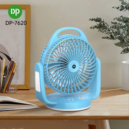 DP-7620 Rechargeable Desktop Fan with LED Light & Hanging Hook – Portable Multi-Function Cooling Fan