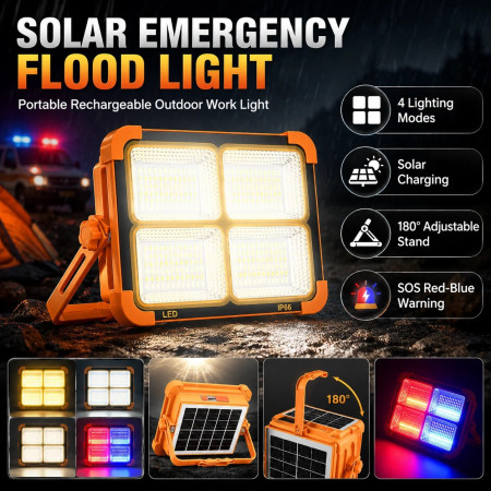 Rechargeable Solar LED Flood Light – Portable Outdoor Spotlight with USB Power Bank, High Efficiency Emergency Light for Camping, Fishing, Travel & Work