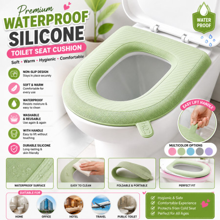 2 Pcs Premium Waterproof Silicone Toilet Seat Cushion – Non-Slip Soft Warm Washable Reusable Bathroom Seat Cover with Handle for Home & Travel (2 Pcs)