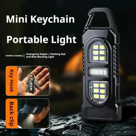 Keychain Flashlight USB C Rechargeable Hanging Work Light Waterproof Keyring Pocket Lamp