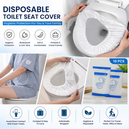10 Pcs Disposable Toilet Seat Cover – Waterproof Non-Woven Travel Toilet Seat Mat for Public Toilet, Hotels, Hospitals, Airplane & Camping