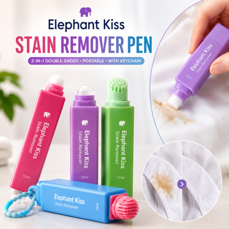 Elephant Kiss Stain Remover Pen (12ml) – 2-in-1 Double-Ended Portable Fabric Cleaner with Keychain for Clothes, Food, Oil, Grease & Makeup Stains