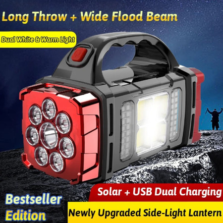 38W 4-in-1 Solar Rechargeable LED Work Light – Dual-Sided COB Flashlight with USB Charging & Power Bank for Camping, Hiking, Fishing & Emergency Use