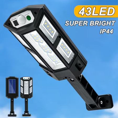 43 LED Solar Motion Sensor Outdoor Wall Light – 3-Sided Wide-Angle Waterproof Street Lamp with Adjustable Mount for Garden, Yard, Patio & Pathway