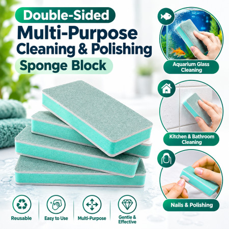 2 Pcs Double-Sided Multi-Purpose Cleaning & Polishing Sponge Block – Reusable Scrubber for Aquarium Glass, Kitchen, Bathroom Tiles, Windows, Nails, Jewelry, Wood, Glass & DIY Crafts (2 Pcs)