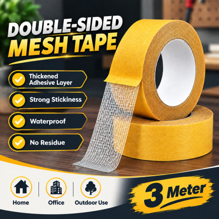 3 Meter Heavy Duty Double-Sided Mesh Tape – Strong Adhesive Fiberglass Grid Mounting Tape, Waterproof & Residue-Free for Carpet, Wall, Glass, Wood, Tile, Plastic & DIY Use