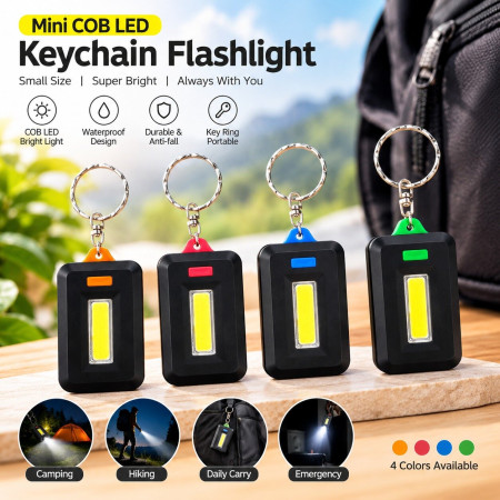 Mini COB LED Keychain Flashlight – 3-Mode Waterproof Portable Torch Light with Key Ring for Camping, Hiking & Emergency Use