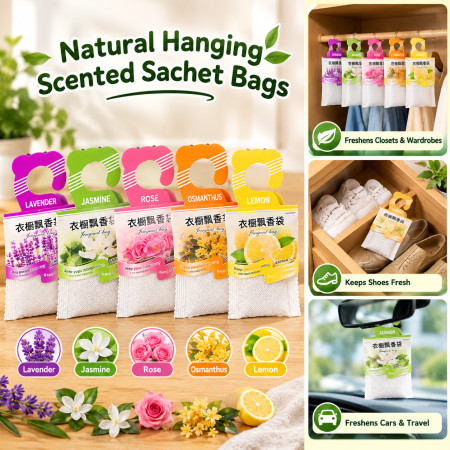 5 Pcs Natural Hanging Scented Sachet Bags – Long-Lasting Aromatherapy Fragrance & Deodorizer with Natural Air Freshening for Wardrobes, Closets, Drawers, Shoe Cabinets & Home (5 Pcs)