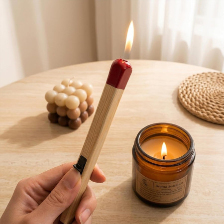 Cute Match Stick Shaped Butane Gas Lighter, Windproof Long Handle Multipurpose Igniter for Kitchen, Candles and Outdoor Use
