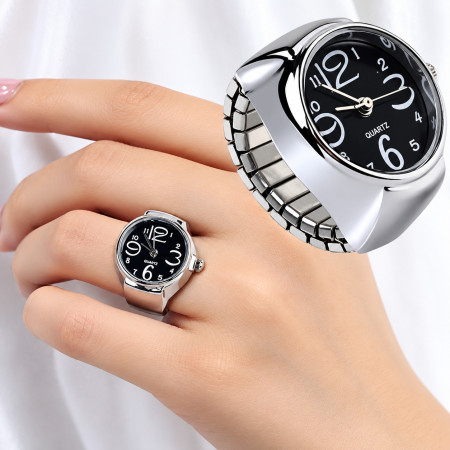 Unisex Fashion Ring Watch – Creative Circular Dial Quartz Finger Watch with Alloy Shell, Stylish Finger Ring Wrist-Free Watch for Men, Women & Couples 