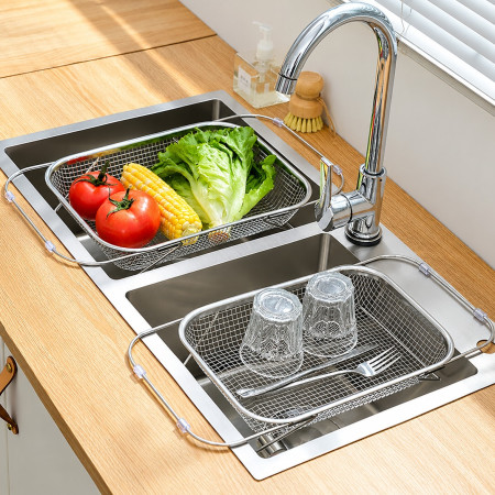 Extra Large Adjustable Stainless Steel Over Sink Colander Basket – Expandable Kitchen Sink Strainer for Fruits, Vegetables & Food Draining (37–51.5cm)