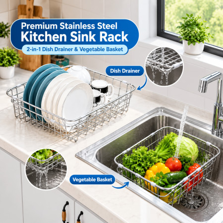 Adjustable Stainless Steel Telescopic Sink Drain Rack – Expandable Non ...