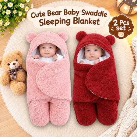 3 Pcs Cute Bear Baby Swaddle Winter Blanket – Soft Plush Hooded Sleeping & Receiving Blanket for Newborn Boys and Girls (3 Pcs)
